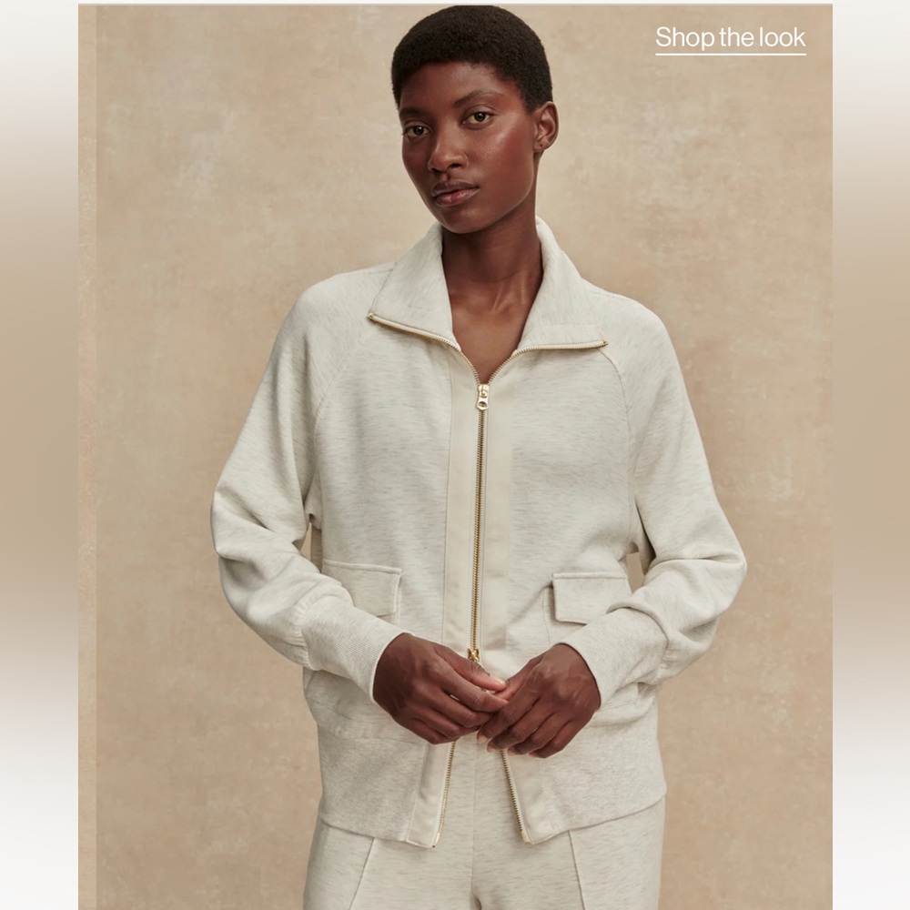 BNWOT Varley Roxbury Zip-Through Sweatshirt in Ivory Marl
